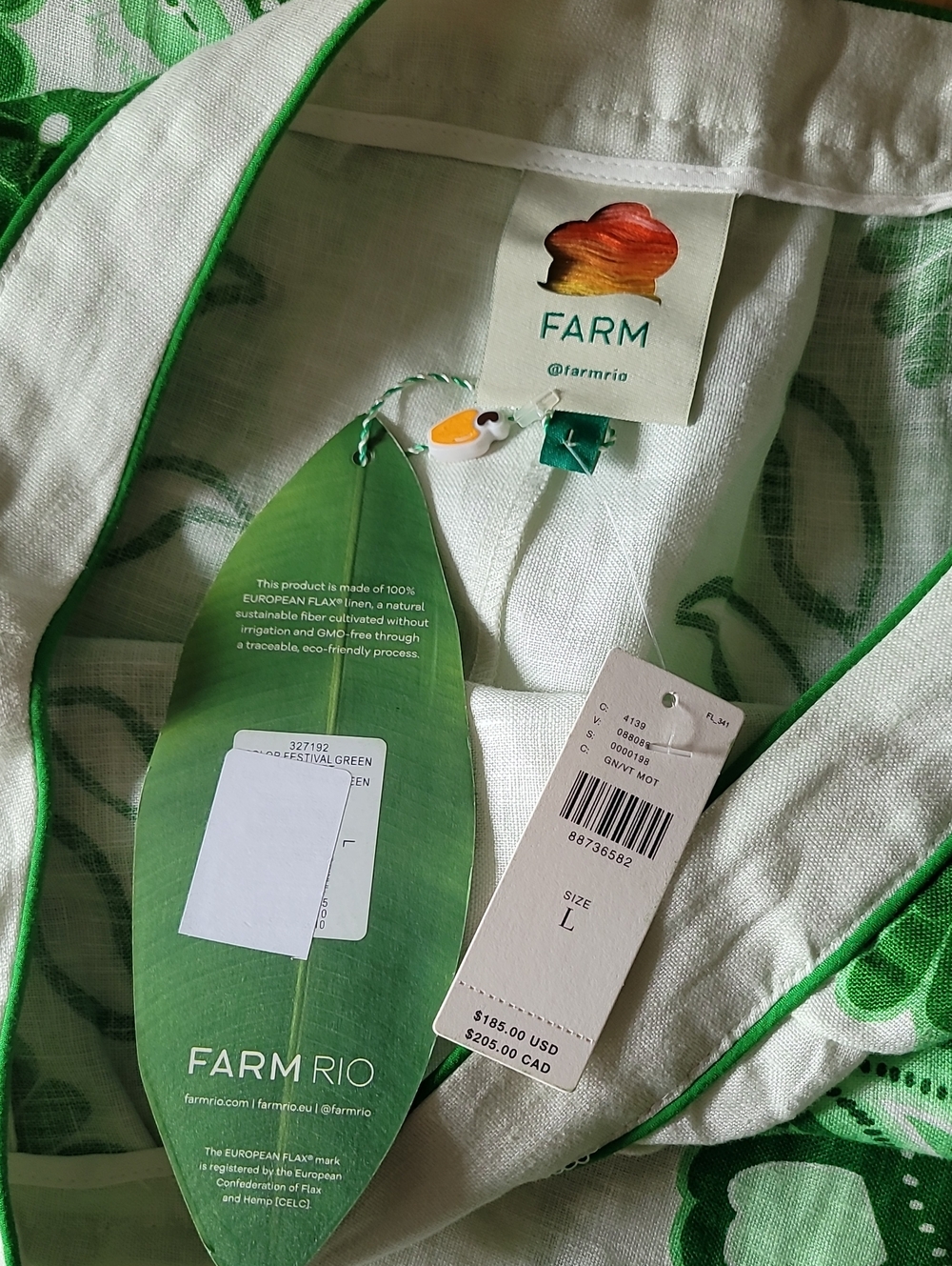 FARM Rio 100% Linen Color Festival Green Midi Skirt - Picture 6 of 13
